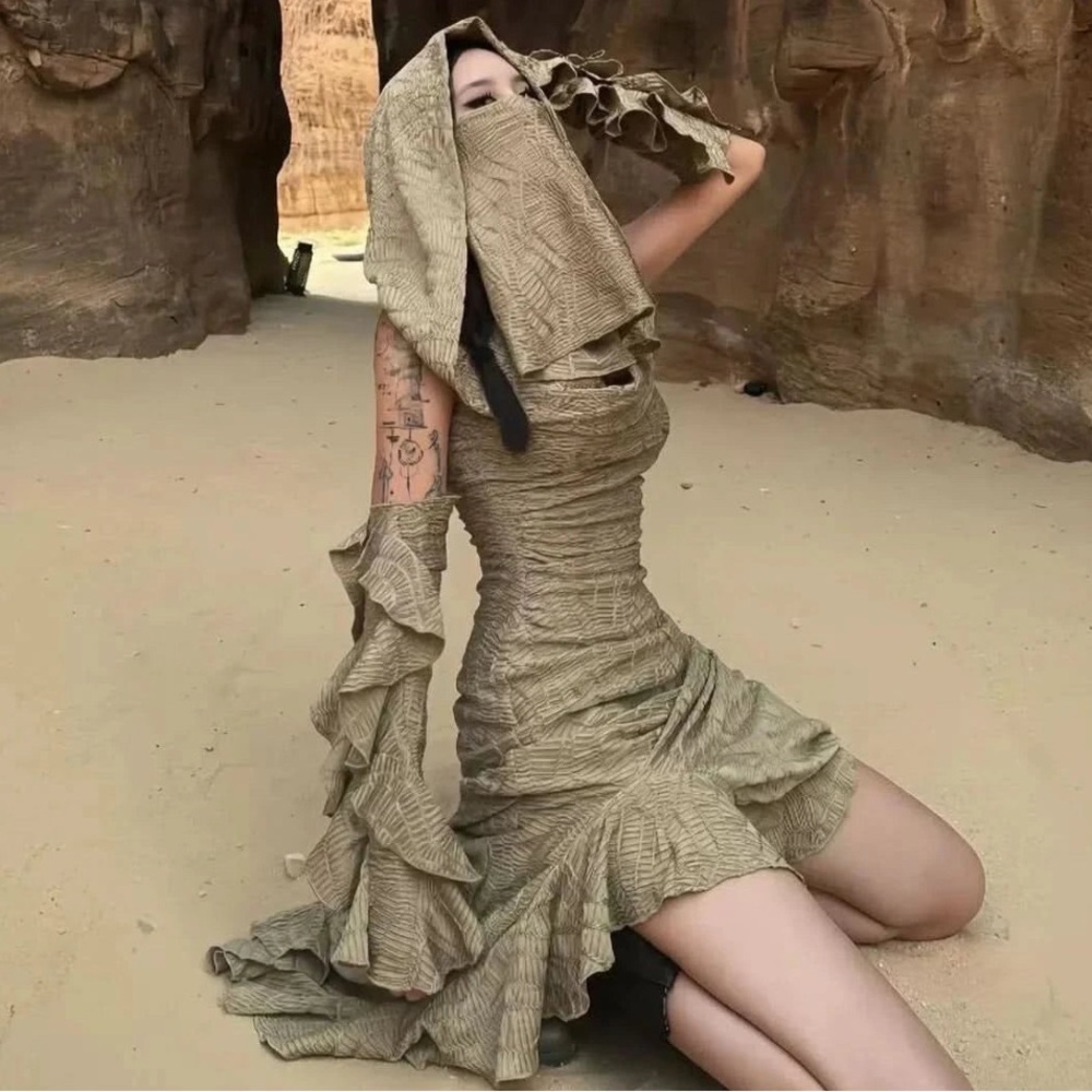 Burning man maxi dress with hood, cowl and sleeves. NWT